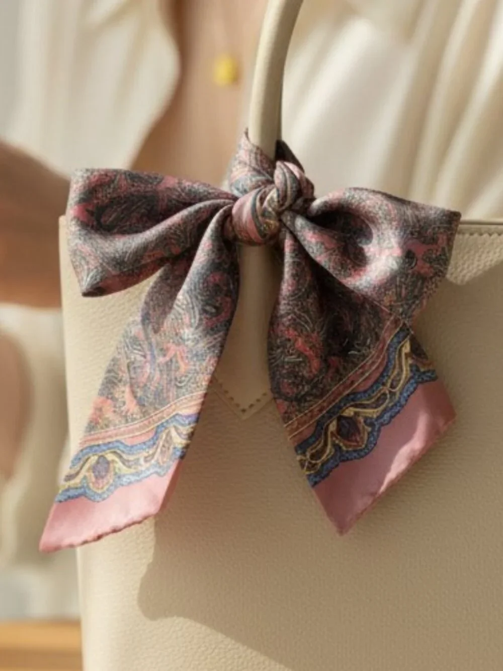 Vintage 100% Silk Paisley Square Scarf Mauve Rose Blue Gold Old Money Chic